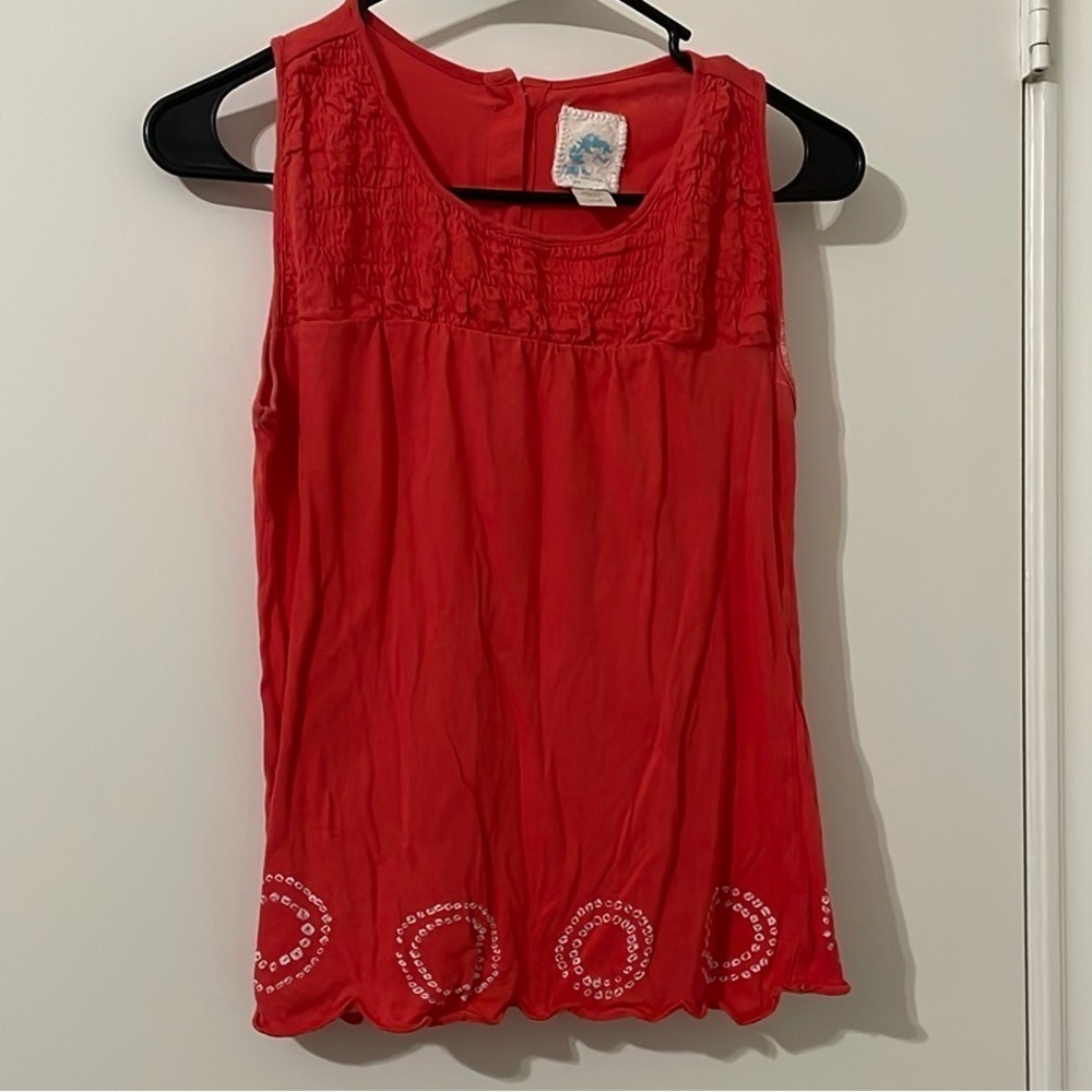 Anthropologie C. Keer Red Smocked Sleeveless Top Size XS